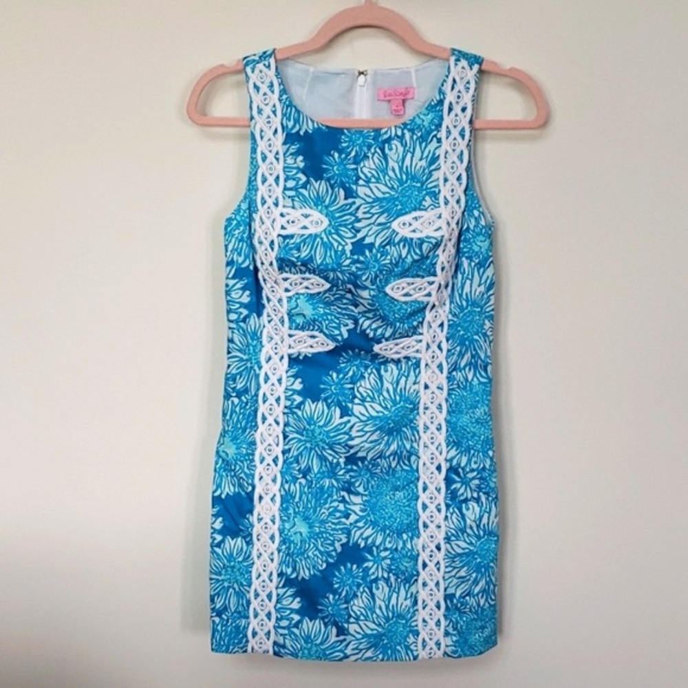 Lilly Pulitzer Floral Mirabelle Shift Dress Lion in the Sun Ariel Blue Size 4